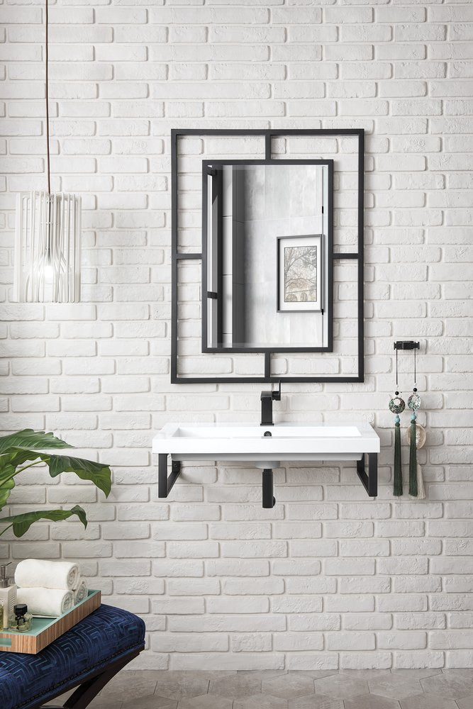 James Martin - Two Boston 15.25" Wall Brackets, Matte Black w/ 31.5" White Glossy Composite Stone Top - 055BK16MBK31.5WG2 view 2