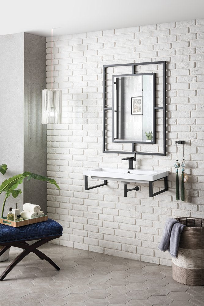 James Martin - Two Boston 15.25" Wall Brackets, Matte Black w/ 31.5" White Glossy Composite Stone Top - 055BK16MBK31.5WG2 view 3