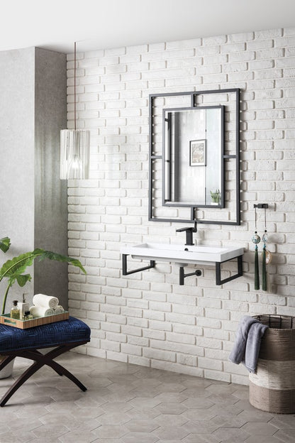 James Martin - Two Boston 15.25" Wall Brackets, Matte Black w/ 31.5" White Glossy Composite Stone Top - 055BK16MBK31.5WG2 view 3