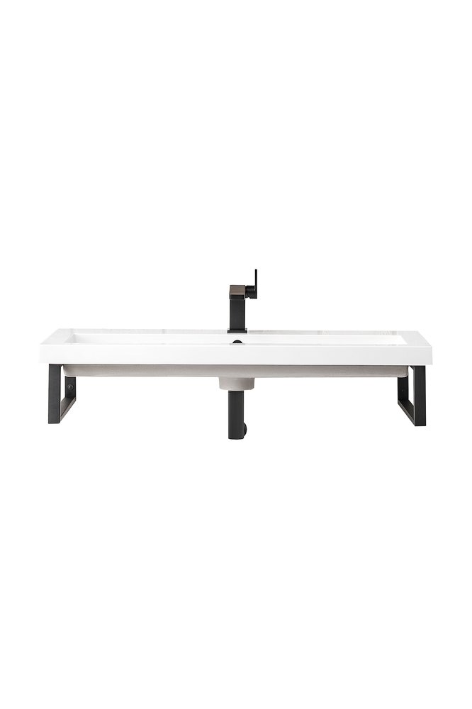 James Martin - Two Boston 15.25" Wall Brackets, Matte Black w/ 39.5" White Glossy Composite Stone Top - 055BK16MBK39.5WG2 view 1