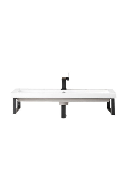 James Martin - Two Boston 15.25" Wall Brackets, Matte Black w/ 39.5" White Glossy Composite Stone Top - 055BK16MBK39.5WG2 view 1