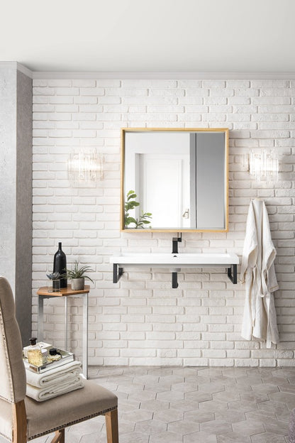 James Martin - Two Boston 15.25" Wall Brackets, Matte Black w/ 39.5" White Glossy Composite Stone Top - 055BK16MBK39.5WG2 view 2