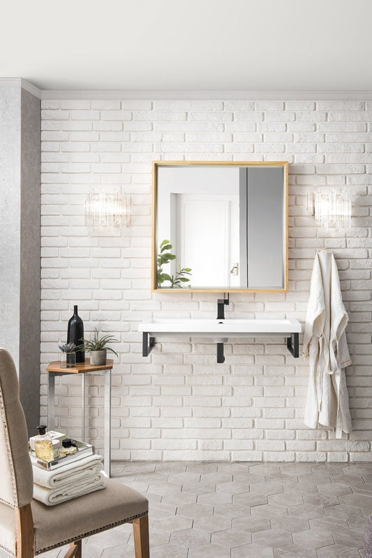 James Martin - Two Boston 15.25" Wall Brackets, Matte Black w/ 39.5" White Glossy Composite Stone Top - 055BK16MBK39.5WG2 view 2