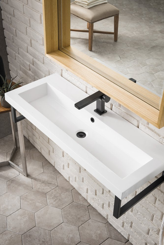 James Martin - Two Boston 15.25" Wall Brackets, Matte Black w/ 39.5" White Glossy Composite Stone Top - 055BK16MBK39.5WG2 view 4