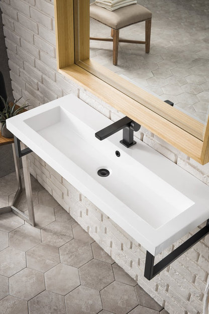 James Martin - Two Boston 15.25" Wall Brackets, Matte Black w/ 39.5" White Glossy Composite Stone Top - 055BK16MBK39.5WG2 view 4
