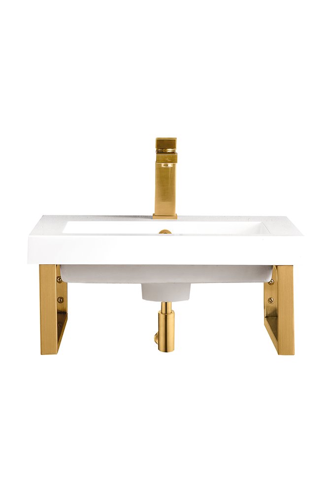 James Martin - Two Boston 15.25" Wall Brackets, Radiant Gold w/ 20" White Glossy Composite Stone Top - 055BK16RGD20WG2 view 1