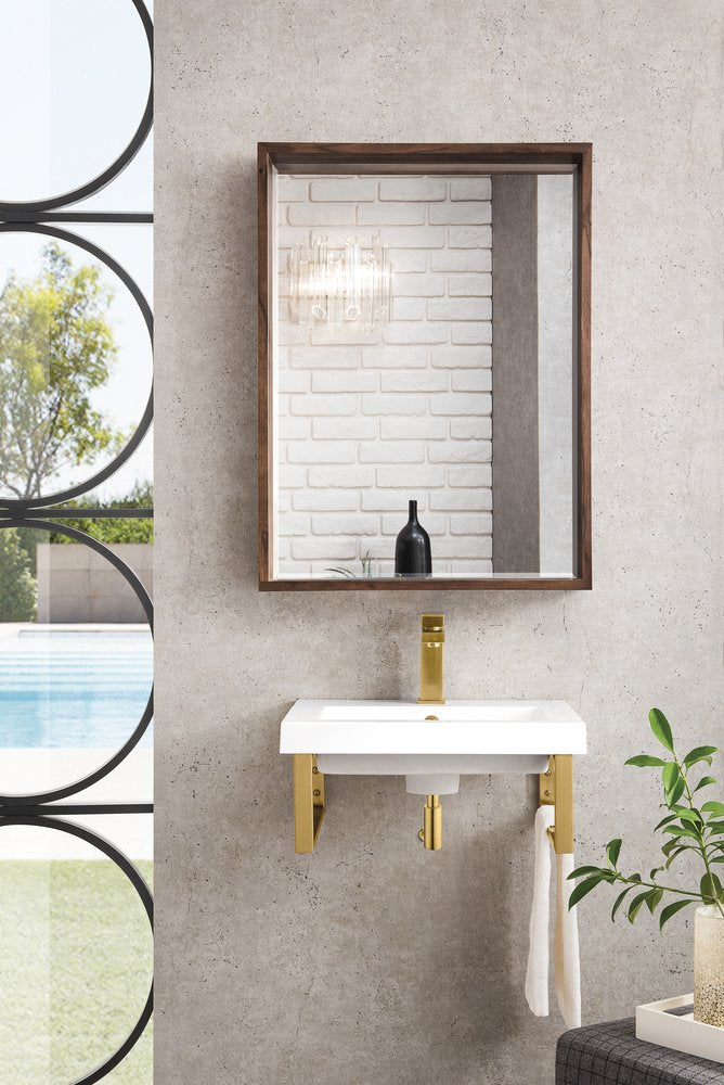 James Martin - Two Boston 15.25" Wall Brackets, Radiant Gold w/ 20" White Glossy Composite Stone Top - 055BK16RGD20WG2 view 2