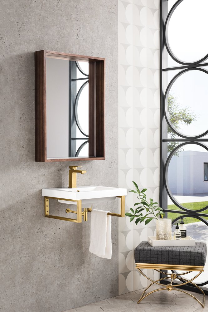 James Martin - Two Boston 15.25" Wall Brackets, Radiant Gold w/ 20" White Glossy Composite Stone Top - 055BK16RGD20WG2 view 3