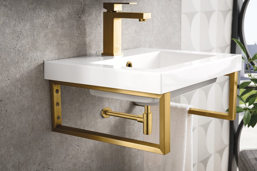 James Martin - Two Boston 15.25" Wall Brackets, Radiant Gold w/ 20" White Glossy Composite Stone Top - 055BK16RGD20WG2 view 4