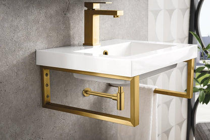 James Martin - Two Boston 15.25" Wall Brackets, Radiant Gold w/ 20" White Glossy Composite Stone Top - 055BK16RGD20WG2 view 4