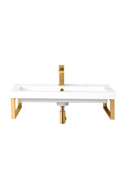 James Martin - Two Boston 15.25" Wall Brackets, Radiant Gold w/ 31.5" White Glossy Composite Stone Top - 055BK16RGD31.5WG2 view 1