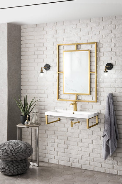 James Martin - Two Boston 15.25" Wall Brackets, Radiant Gold w/ 31.5" White Glossy Composite Stone Top - 055BK16RGD31.5WG2 view 3