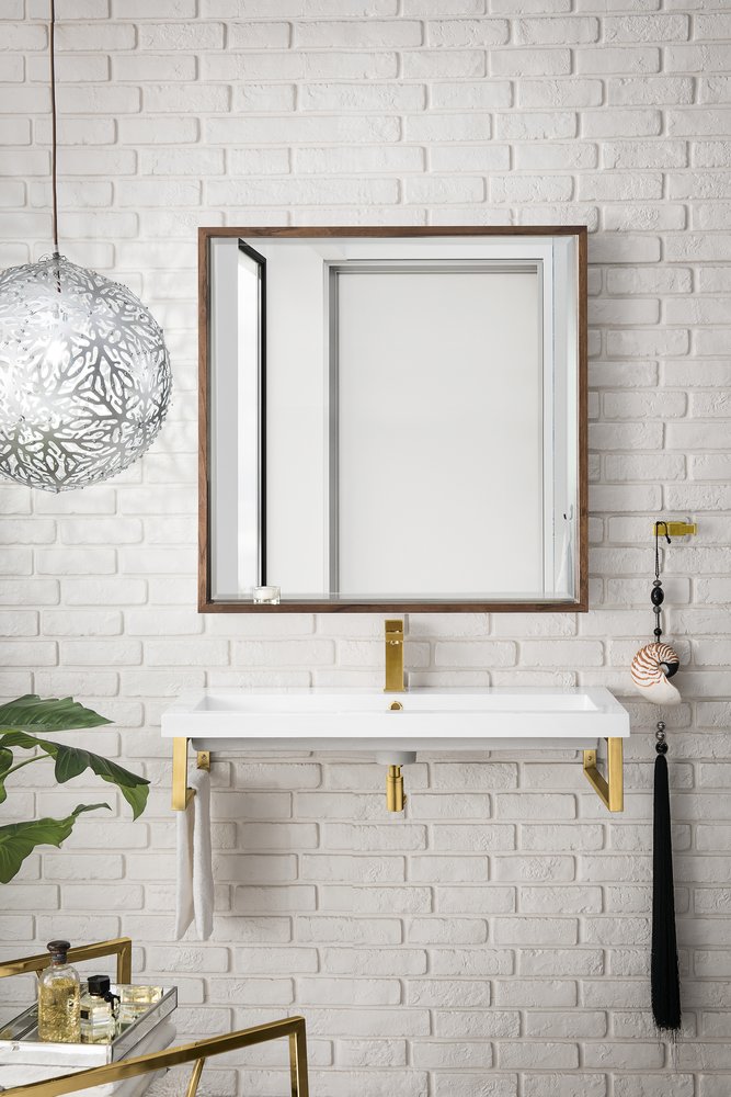 James Martin - Two Boston 15.25" Wall Brackets, Radiant Gold w/ 39.5" White Glossy Composite Stone Top - 055BK16RGD39.5WG2 view 2