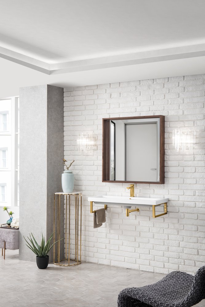 James Martin - Two Boston 15.25" Wall Brackets, Radiant Gold w/ 39.5" White Glossy Composite Stone Top - 055BK16RGD39.5WG2 view 3