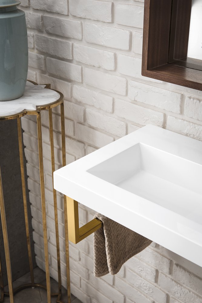 James Martin - Two Boston 15.25" Wall Brackets, Radiant Gold w/ 39.5" White Glossy Composite Stone Top - 055BK16RGD39.5WG2 view 4