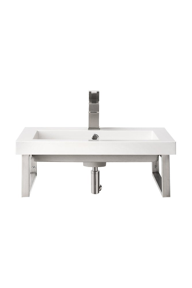 James Martin - Two Boston 18" Wall Brackets, Brushed Nickel w/ 23.6" White Glossy Composite Stone Top - 055BK18BNK23.6WG2 view 1