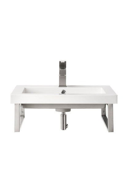 James Martin - Two Boston 18" Wall Brackets, Brushed Nickel w/ 23.6" White Glossy Composite Stone Top - 055BK18BNK23.6WG2 view 1