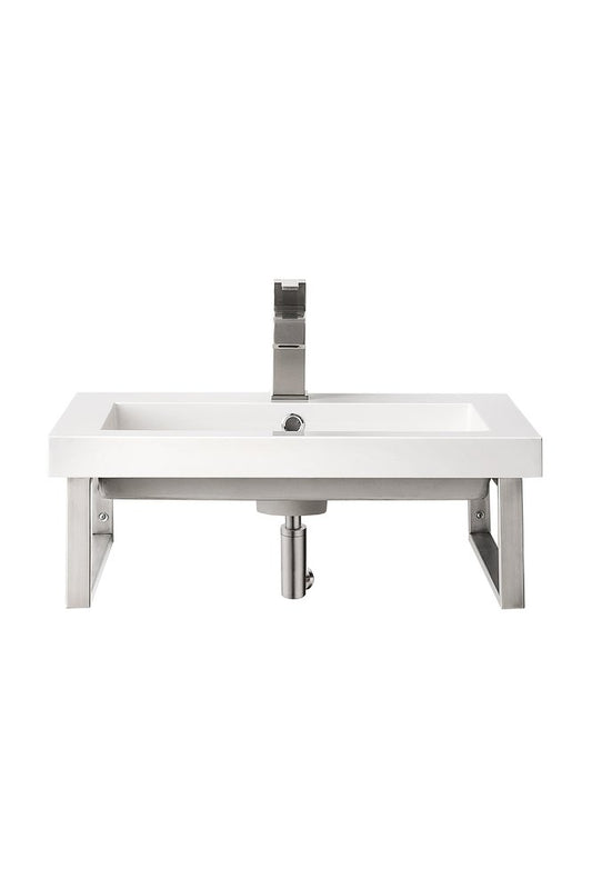 James Martin - Two Boston 18" Wall Brackets, Brushed Nickel w/ 23.6" White Glossy Composite Stone Top - 055BK18BNK23.6WG2 view 1
