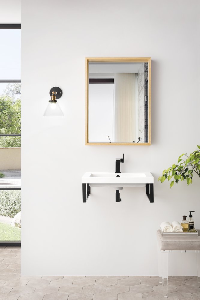James Martin - Two Boston 18" Wall Brackets, Matte Black w/ 23.6" White Glossy Composite Stone Top - 055BK18MBK23.6WG2 view 2