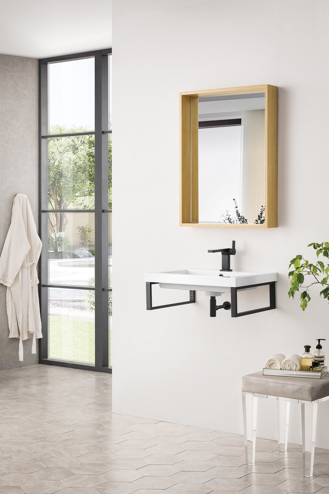 James Martin - Two Boston 18" Wall Brackets, Matte Black w/ 23.6" White Glossy Composite Stone Top - 055BK18MBK23.6WG2 view 3