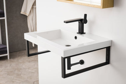 James Martin - Two Boston 18" Wall Brackets, Matte Black w/ 23.6" White Glossy Composite Stone Top - 055BK18MBK23.6WG2 view 4