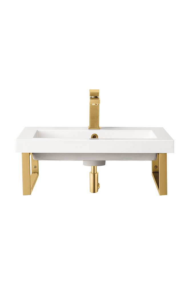 James Martin - Two Boston 18" Wall Brackets, Radiant Gold w/ 23.6" White Glossy Composite Stone Top - 055BK18RGD23.6WG2 view 1
