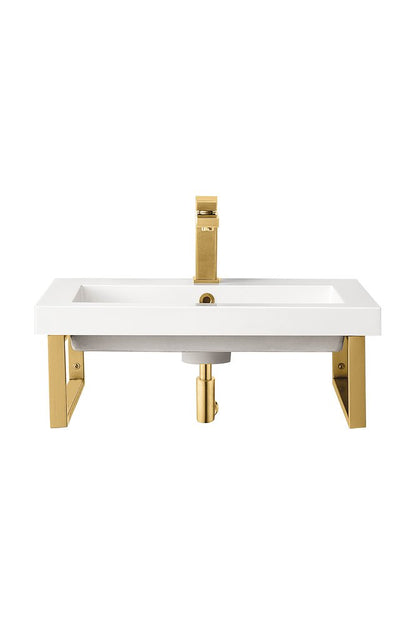 James Martin - Two Boston 18" Wall Brackets, Radiant Gold w/ 23.6" White Glossy Composite Stone Top - 055BK18RGD23.6WG2 view 1