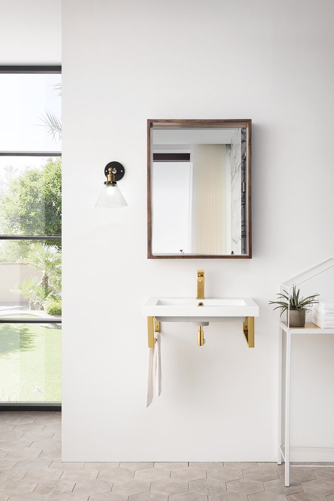 James Martin - Two Boston 18" Wall Brackets, Radiant Gold w/ 23.6" White Glossy Composite Stone Top - 055BK18RGD23.6WG2 view 2