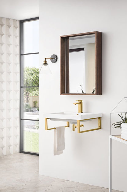 James Martin - Two Boston 18" Wall Brackets, Radiant Gold w/ 23.6" White Glossy Composite Stone Top - 055BK18RGD23.6WG2 view 3