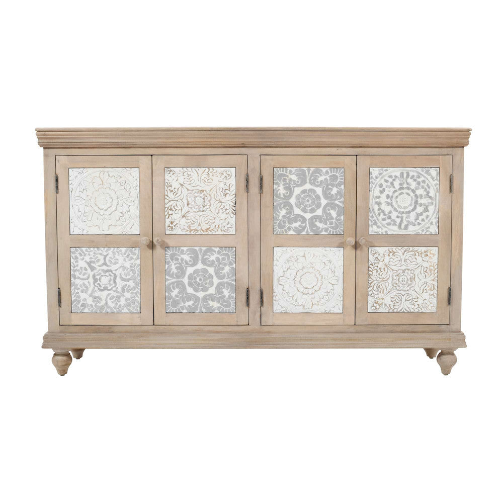 Jofran - Adele 71in Hand Carved Solid Wood Rustic Four-Door Sideboard Cabinet - 2358-71 view 1