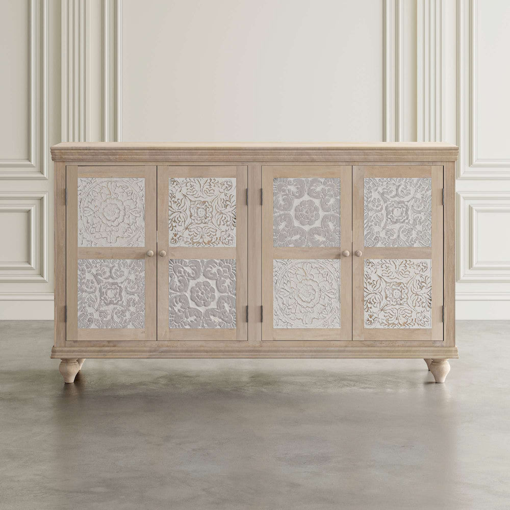 Jofran - Adele 71in Hand Carved Solid Wood Rustic Four-Door Sideboard Cabinet - 2358-71 view 7