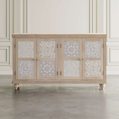 Jofran - Adele 71in Hand Carved Solid Wood Rustic Four-Door Sideboard Cabinet - 2358-71 view 7