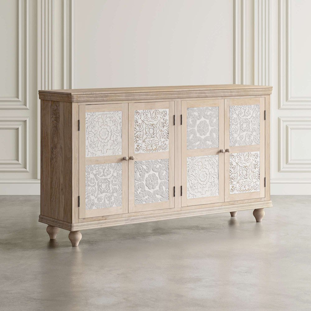 Jofran - Adele 71in Hand Carved Solid Wood Rustic Four-Door Sideboard Cabinet - 2358-71 view 8