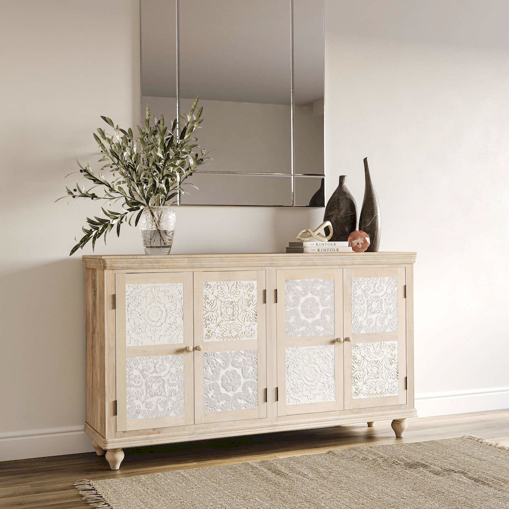 Jofran - Adele 71in Hand Carved Solid Wood Rustic Four-Door Sideboard Cabinet - 2358-71 view 9