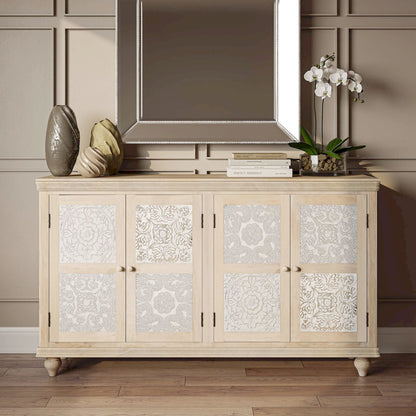 Jofran - Adele 71in Hand Carved Solid Wood Rustic Four-Door Sideboard Cabinet - 2358-71 view 14