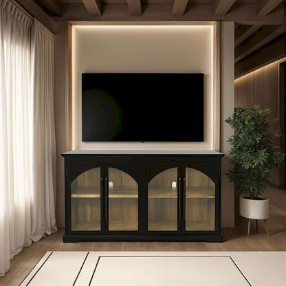 Jofran - Archdale 65in Gothic Arch Transitional Sideboard Storage Cabinet with Glass Doors in Black - 2295-65 view 5