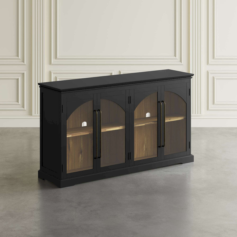 Jofran - Archdale 65in Gothic Arch Transitional Sideboard Storage Cabinet with Glass Doors in Black - 2295-65 view 6