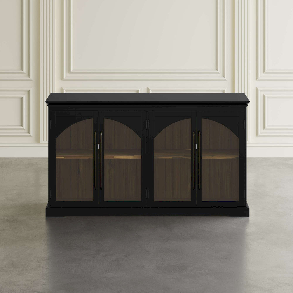 Jofran - Archdale 65in Gothic Arch Transitional Sideboard Storage Cabinet with Glass Doors in Black - 2295-65 view 7