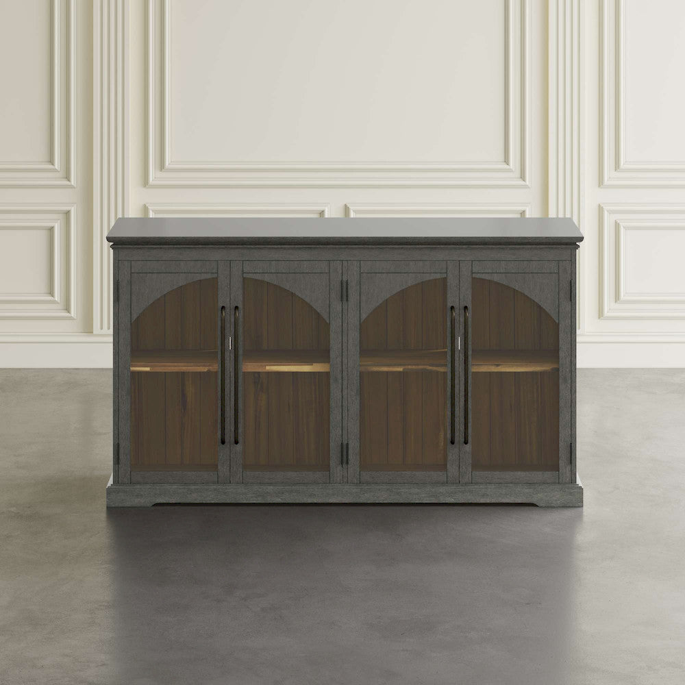 Jofran - Archdale 65in Gothic Arch Transitional Sideboard Storage Cabinet with Glass Doors in Grey - 2294-65 view 5
