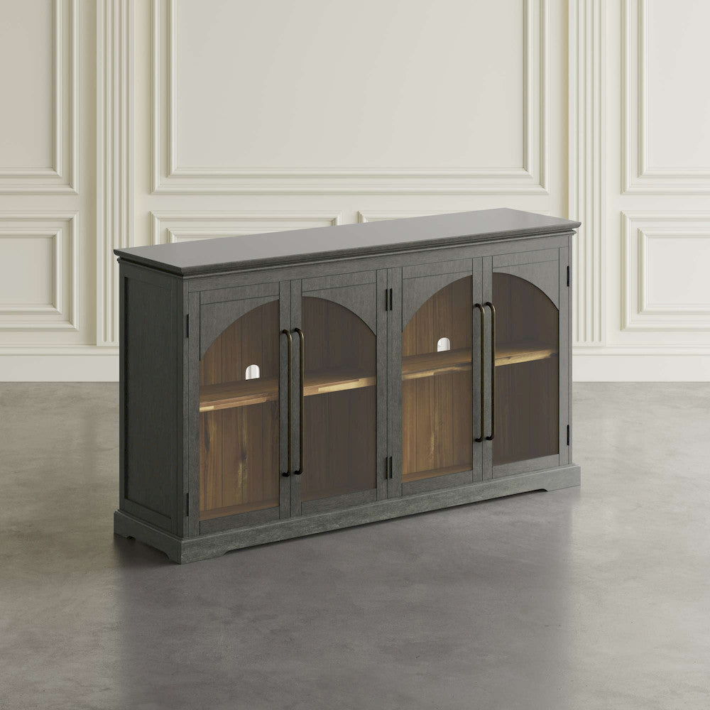 Jofran - Archdale 65in Gothic Arch Transitional Sideboard Storage Cabinet with Glass Doors in Grey - 2294-65 view 6