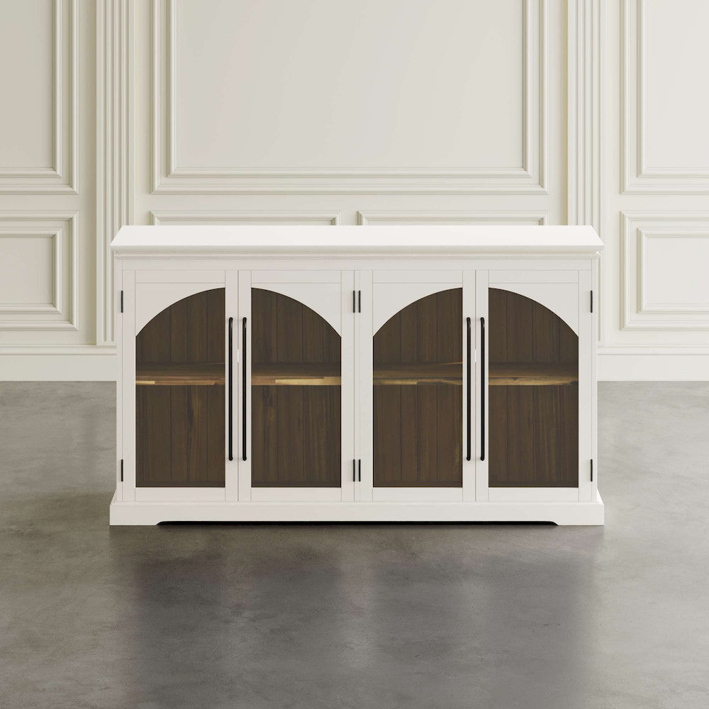 Jofran - Archdale 65in Gothic Arch Transitional Sideboard Storage Cabinet with Glass Doors in White - 2293-65 view 5