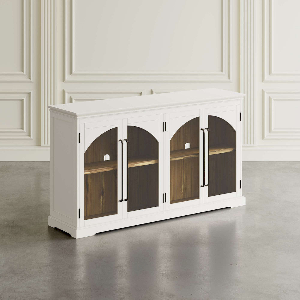 Jofran - Archdale 65in Gothic Arch Transitional Sideboard Storage Cabinet with Glass Doors in White - 2293-65 view 6