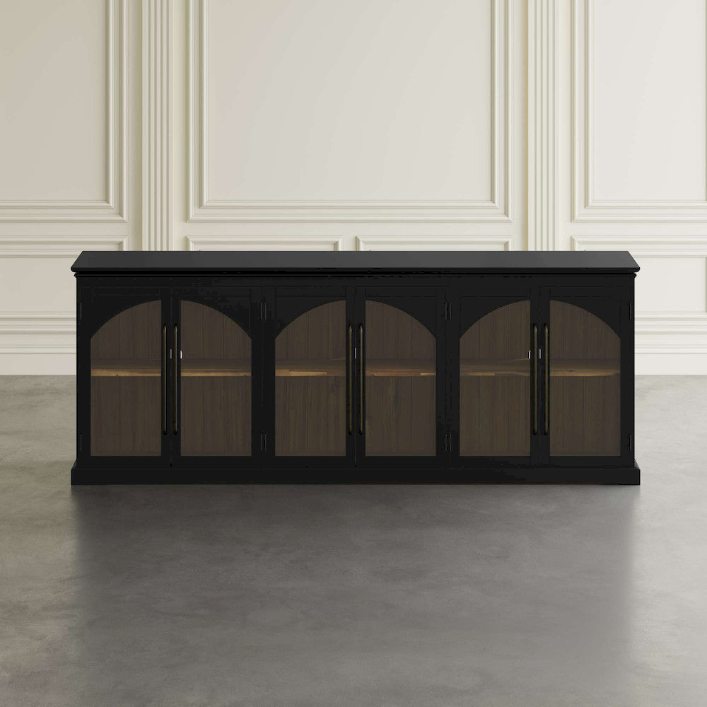 Jofran - Archdale 96in Gothic Arch Transitional Sideboard Storage Cabinet with Glass Doors in Black - 2295-96 view 5