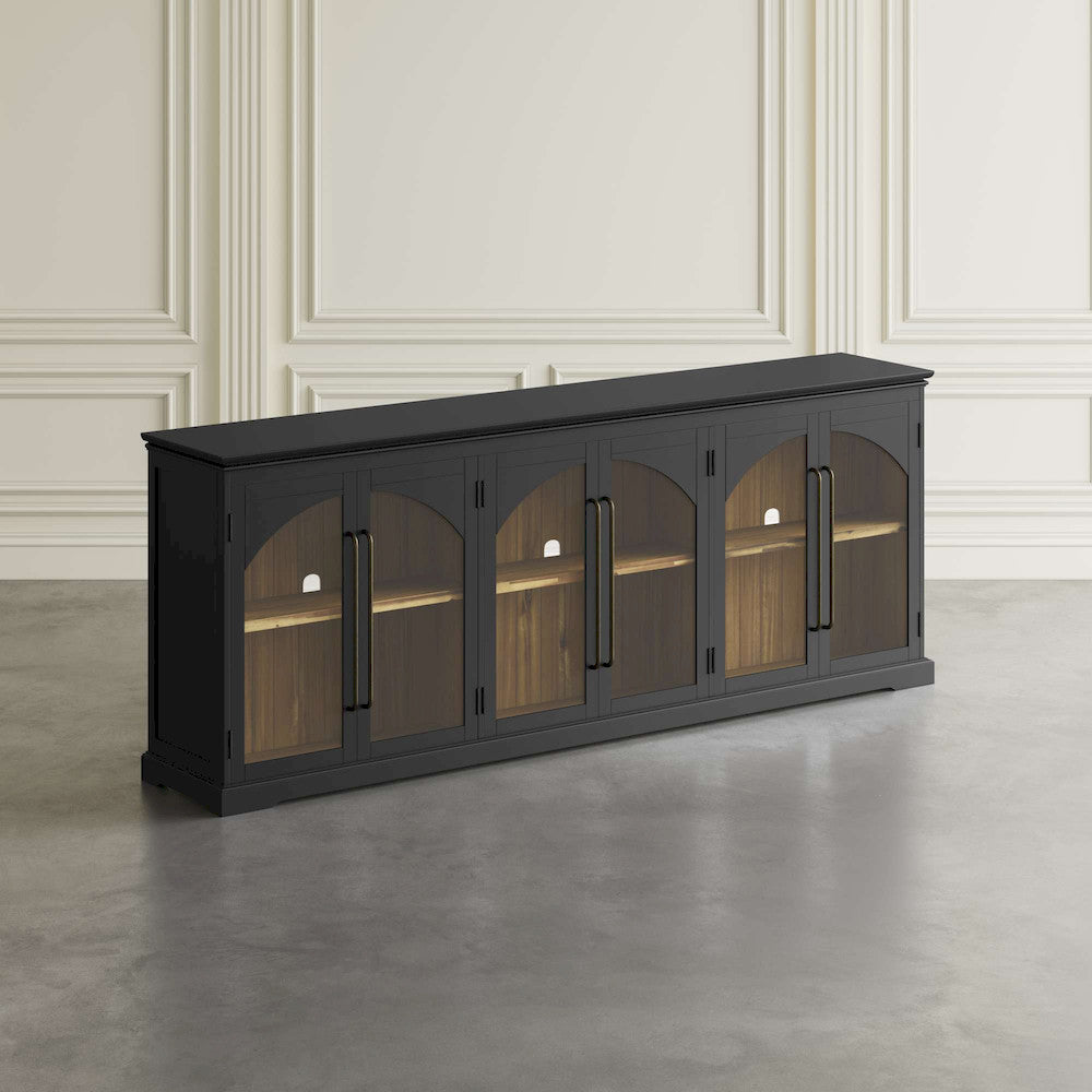 Jofran - Archdale 96in Gothic Arch Transitional Sideboard Storage Cabinet with Glass Doors in Black - 2295-96 view 6