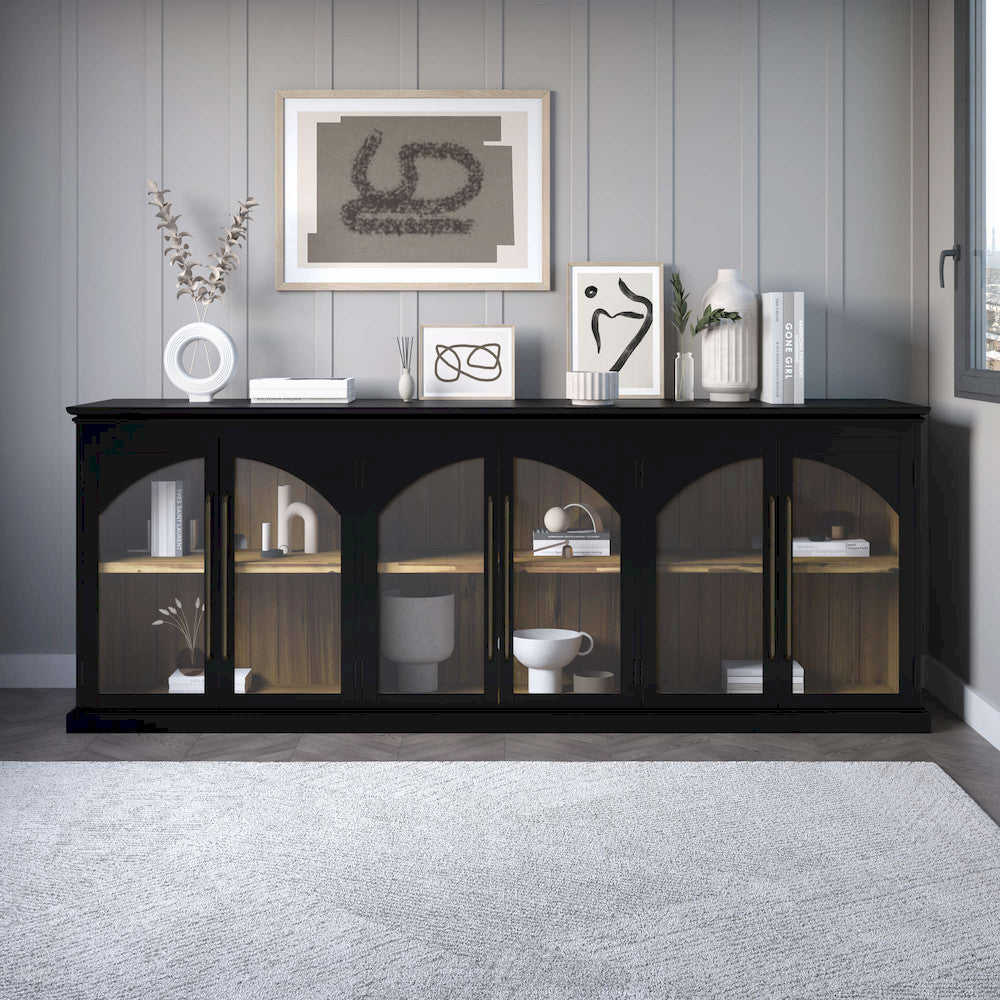 Jofran - Archdale 96in Gothic Arch Transitional Sideboard Storage Cabinet with Glass Doors in Black - 2295-96 view 11