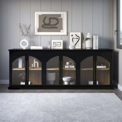 Jofran - Archdale 96in Gothic Arch Transitional Sideboard Storage Cabinet with Glass Doors in Black - 2295-96 view 11