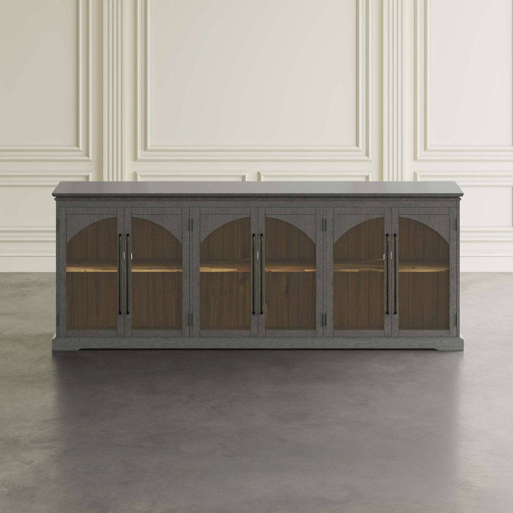 Jofran - Archdale 96in Gothic Arch Transitional Sideboard Storage Cabinet with Glass Doors in Grey - 2294-96 view 5
