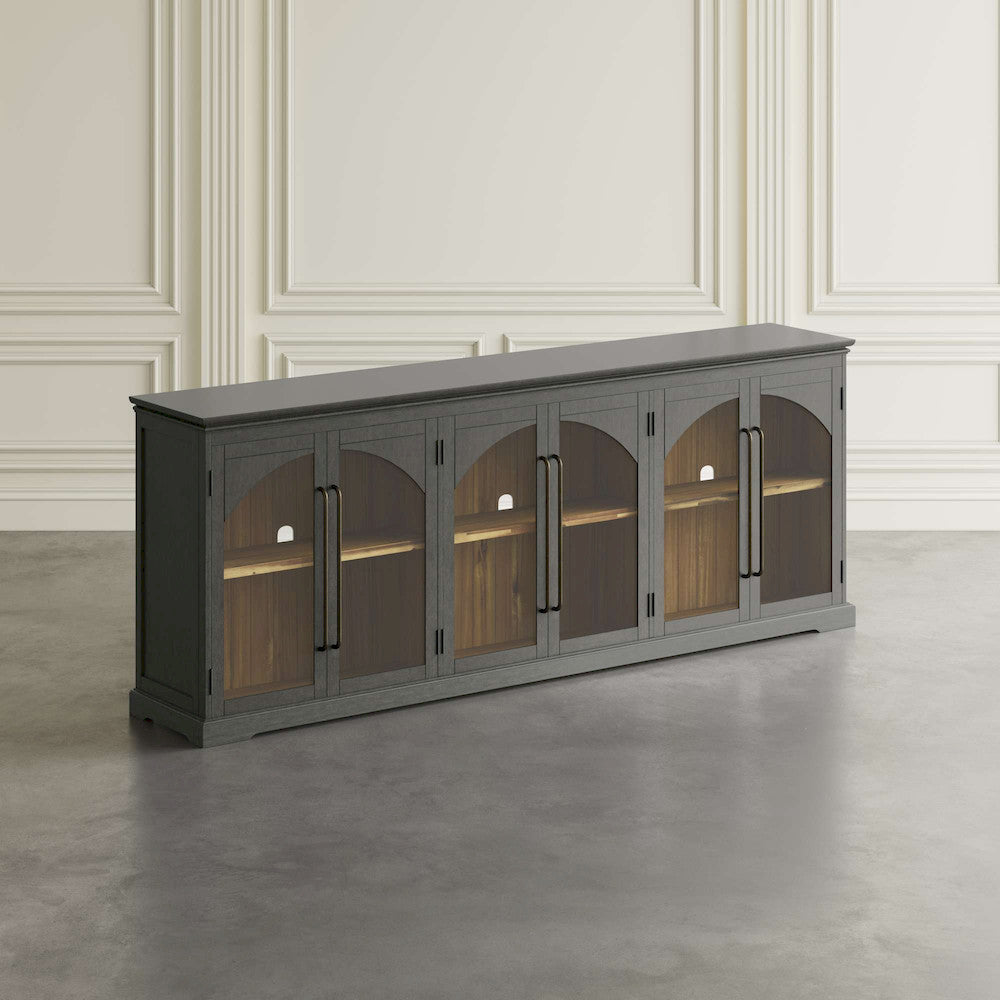 Jofran - Archdale 96in Gothic Arch Transitional Sideboard Storage Cabinet with Glass Doors in Grey - 2294-96 view 6