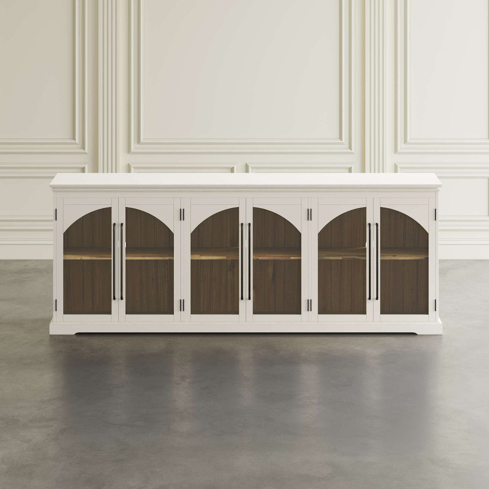 Jofran - Archdale 96in Gothic Arch Transitional Sideboard Storage Cabinet with Glass Doors in White - 2293-96 view 5