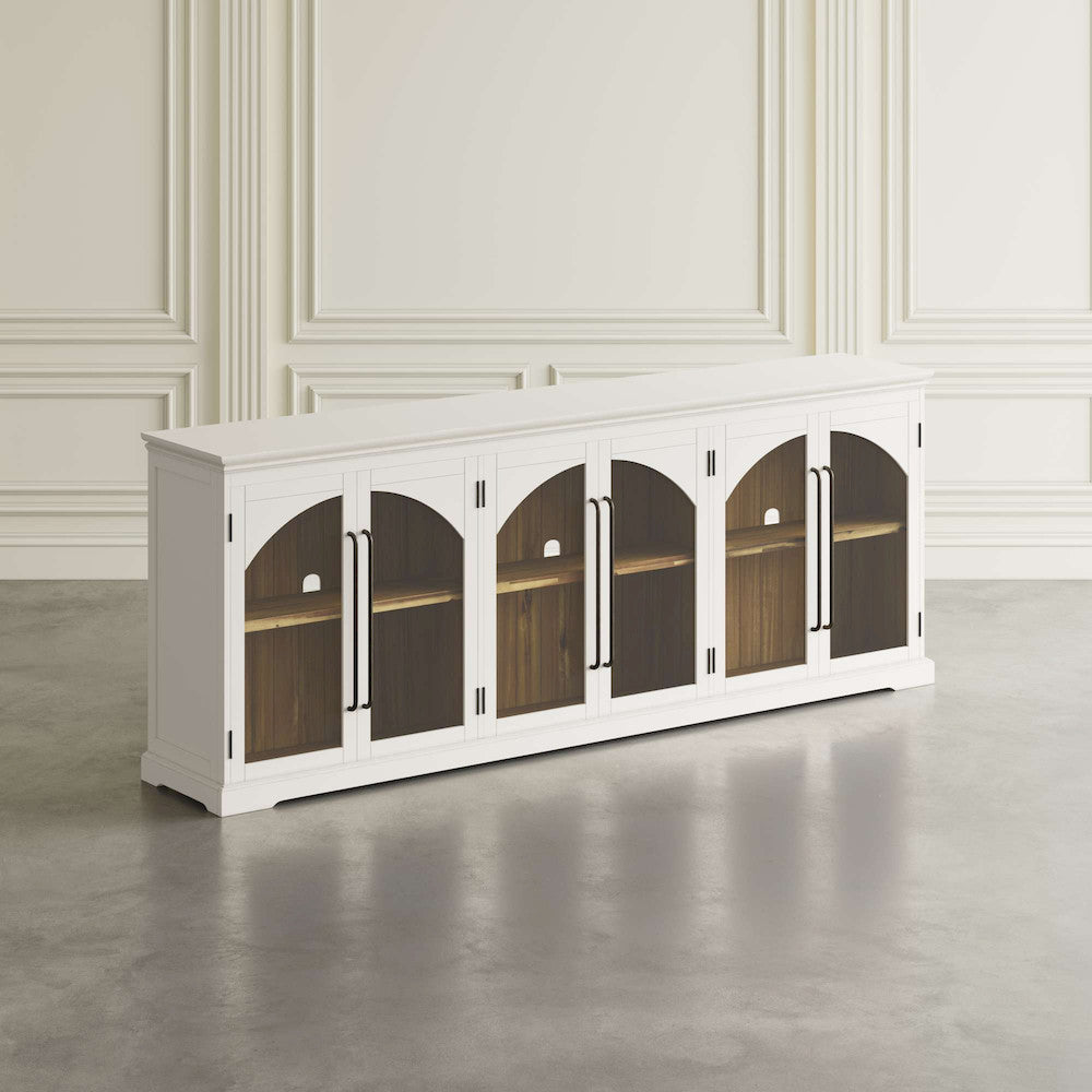 Jofran - Archdale 96in Gothic Arch Transitional Sideboard Storage Cabinet with Glass Doors in White - 2293-96 view 6